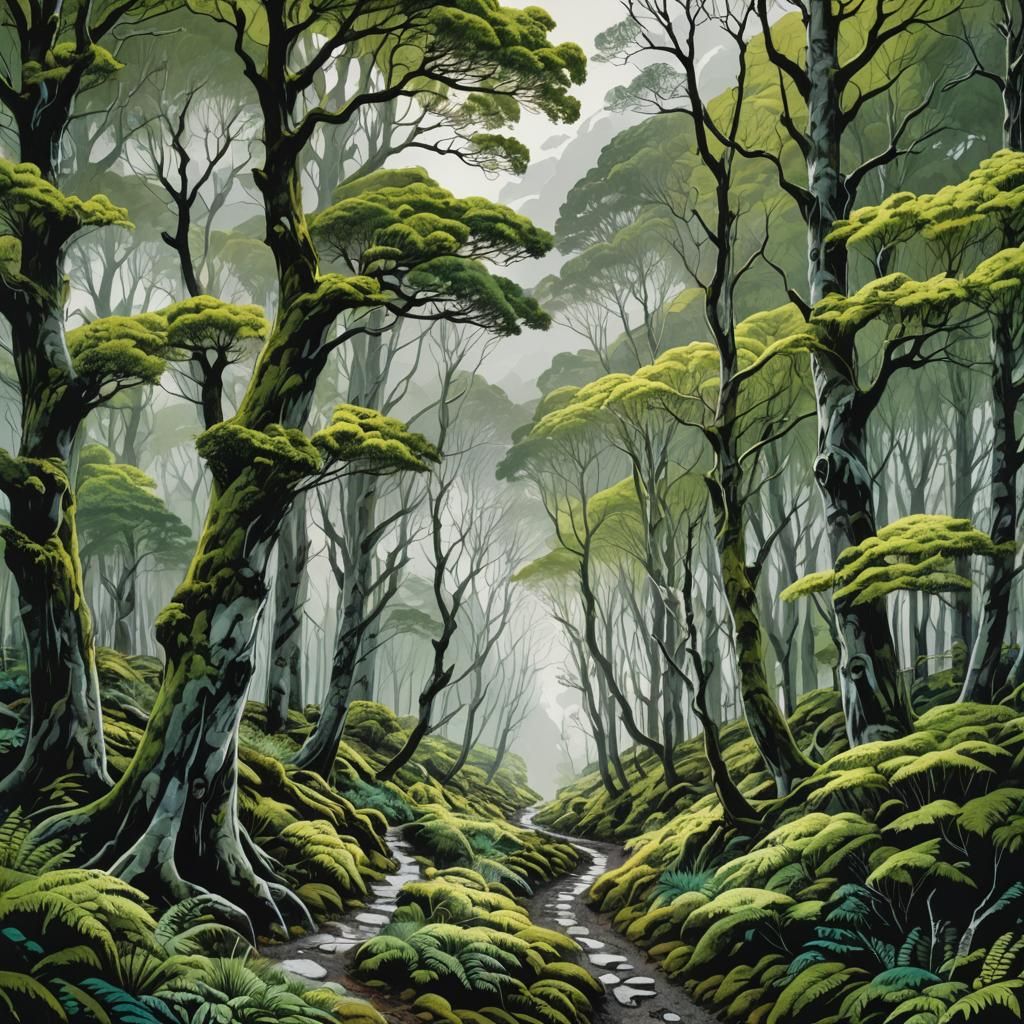 Beech Trees to Mount Cook: Expressionist Engraving