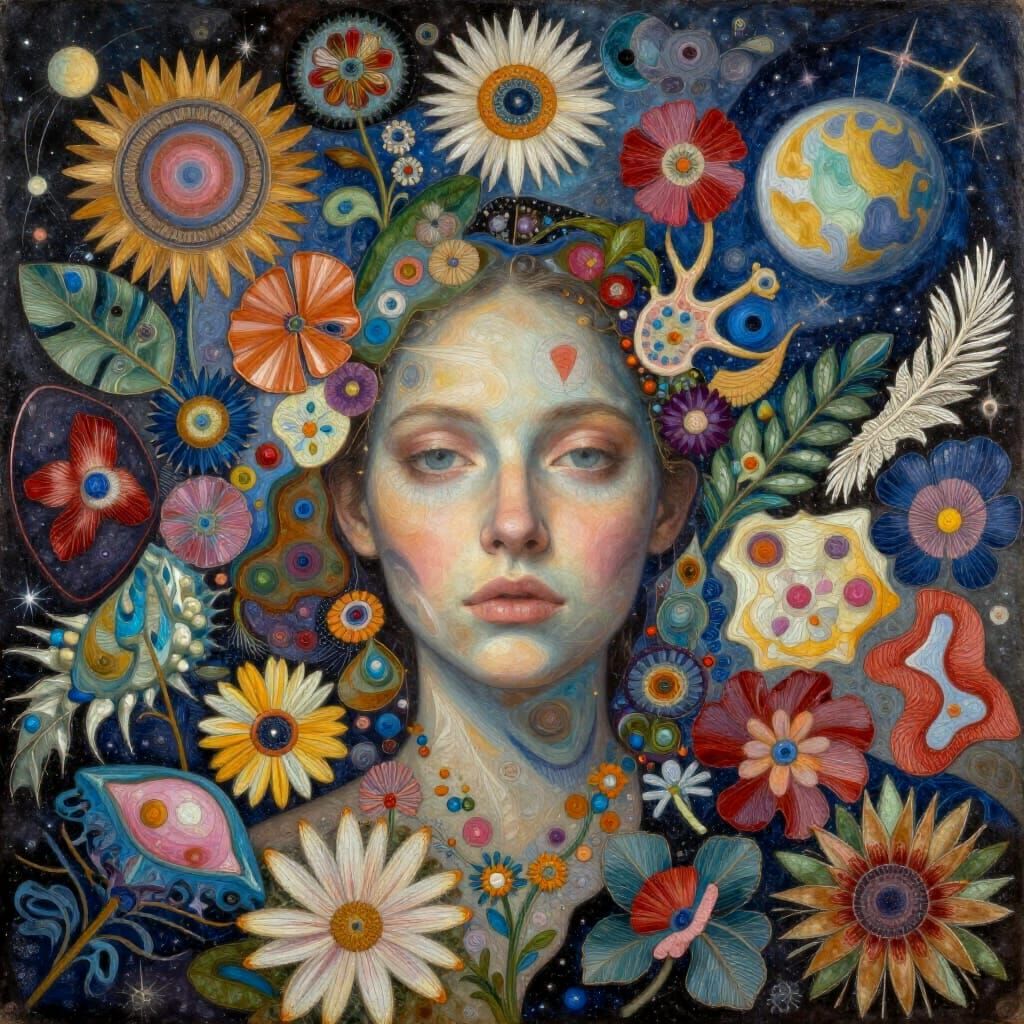 Cosmic Surrealism: A Collage of Strength and Resilience