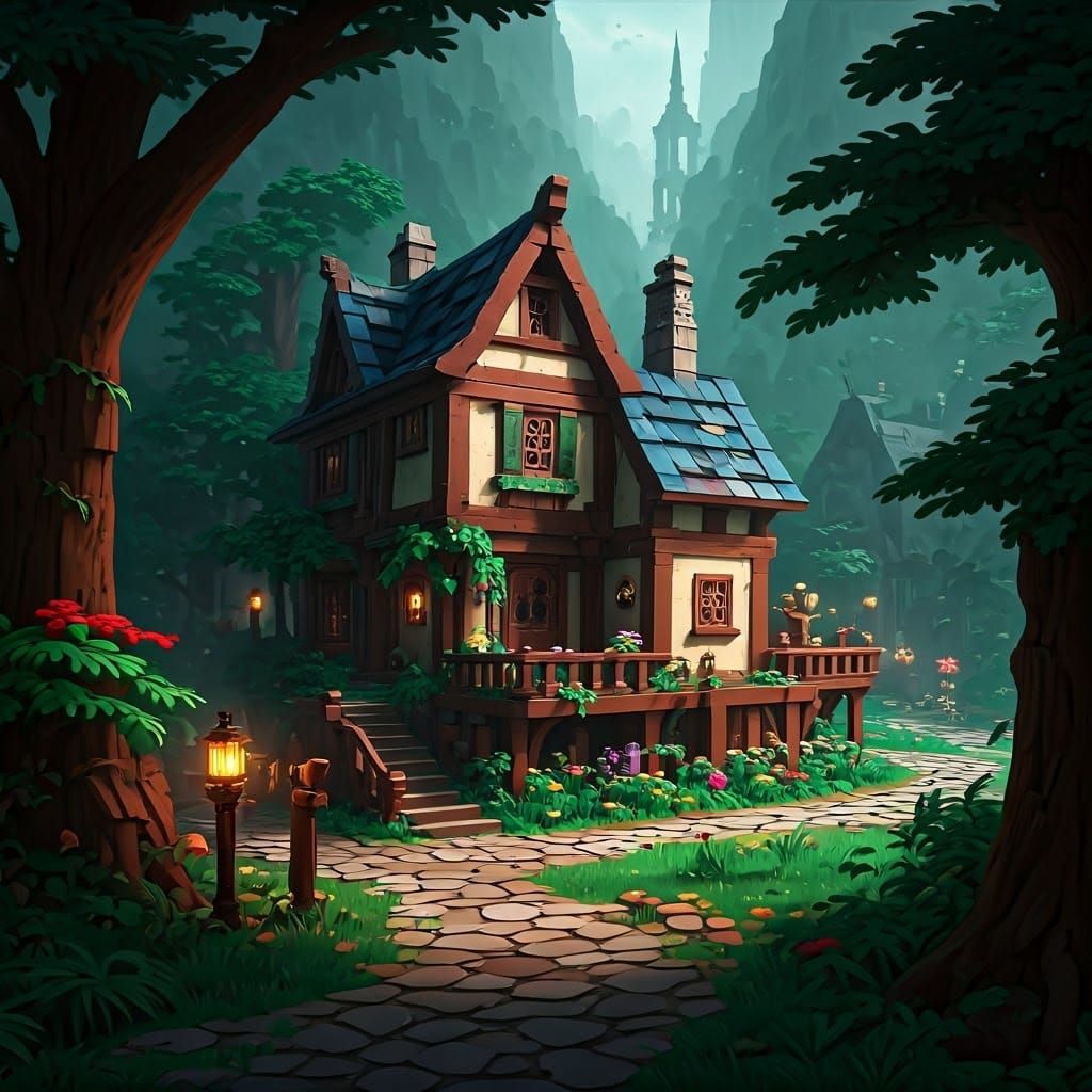 Lego House with Garden: Detailed Matte Painting