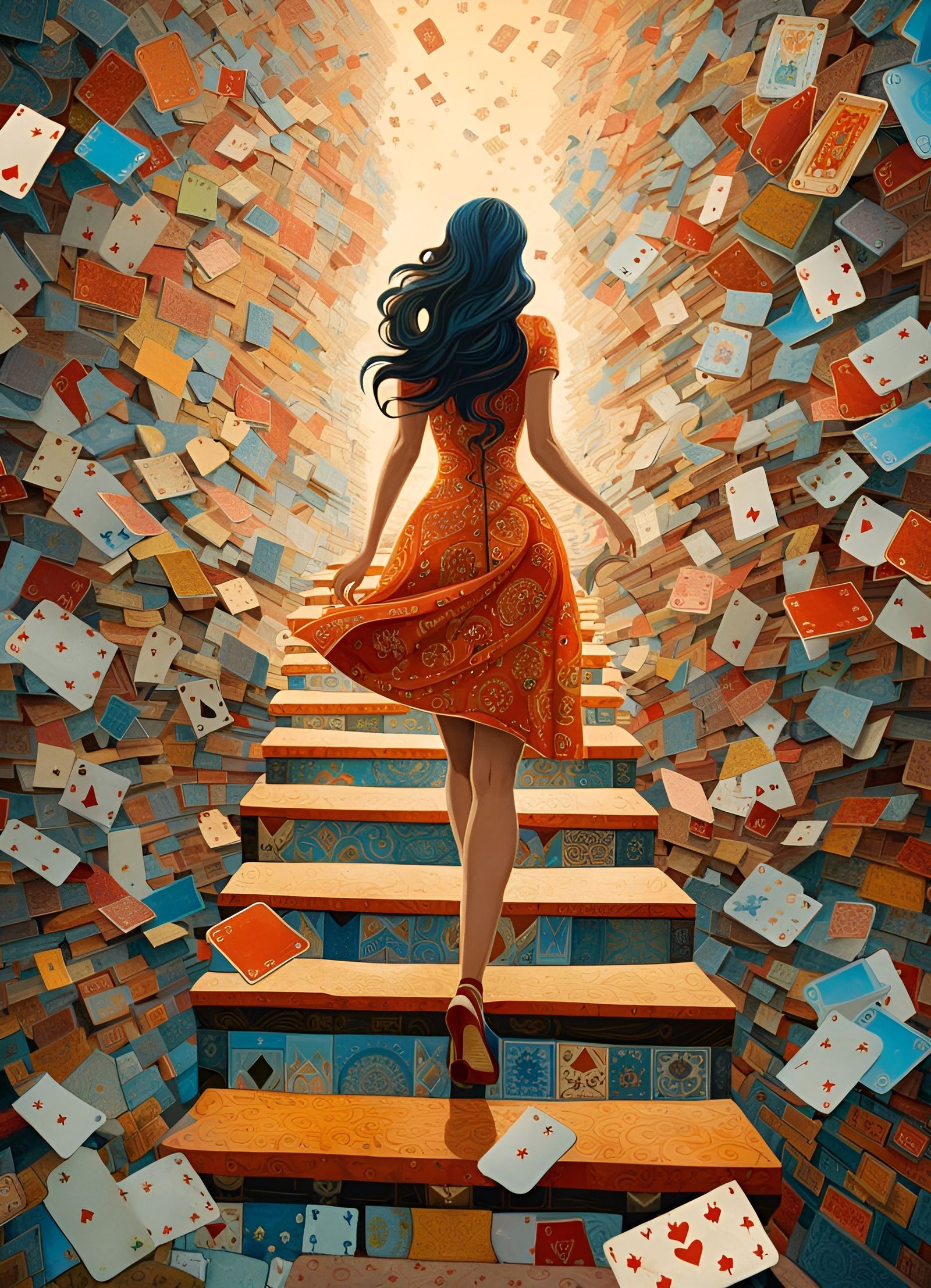 Surreal Stairway to Heaven in Maximalist Style