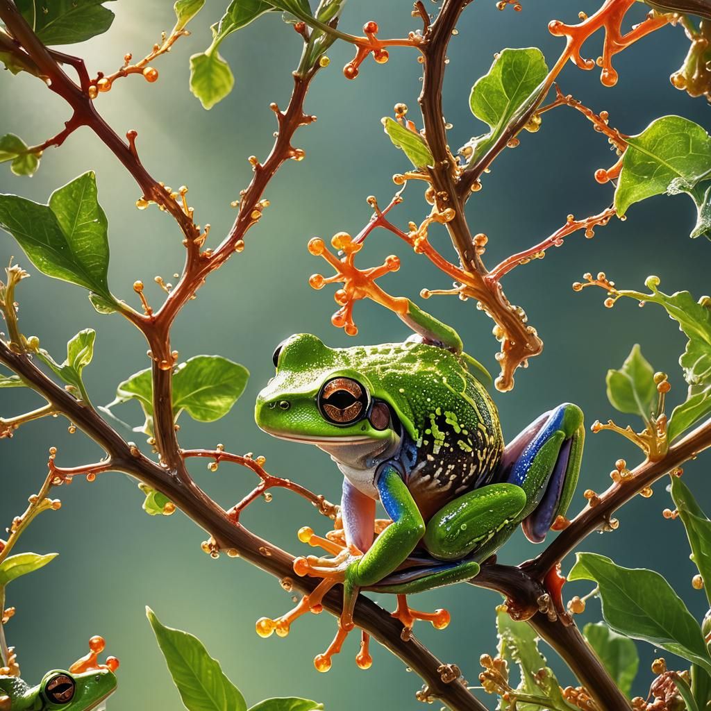 Tree Frog Double Exposure: Luminous and Radiant