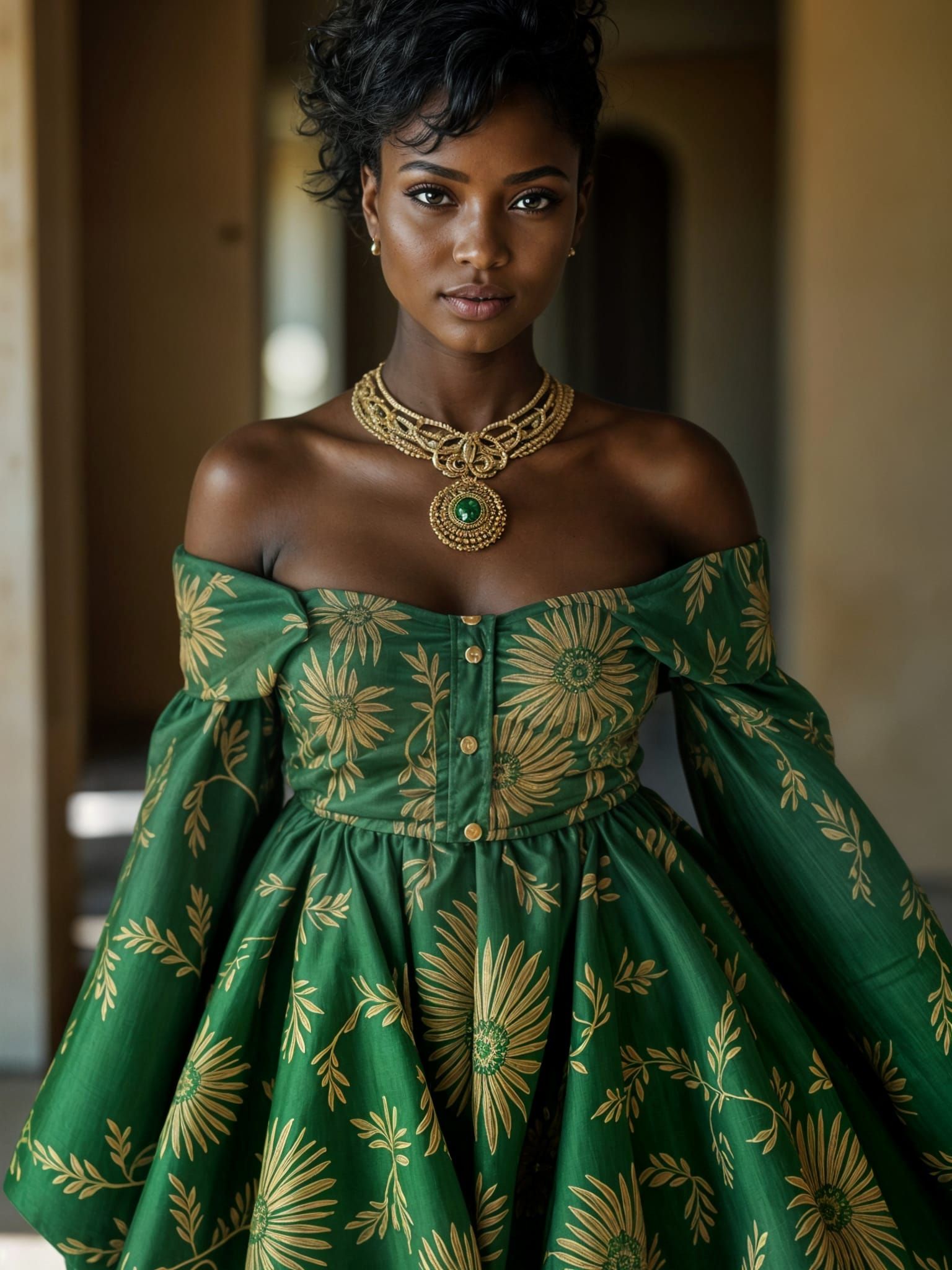 Kenyan Woman in Flowing Green Dress Portrait