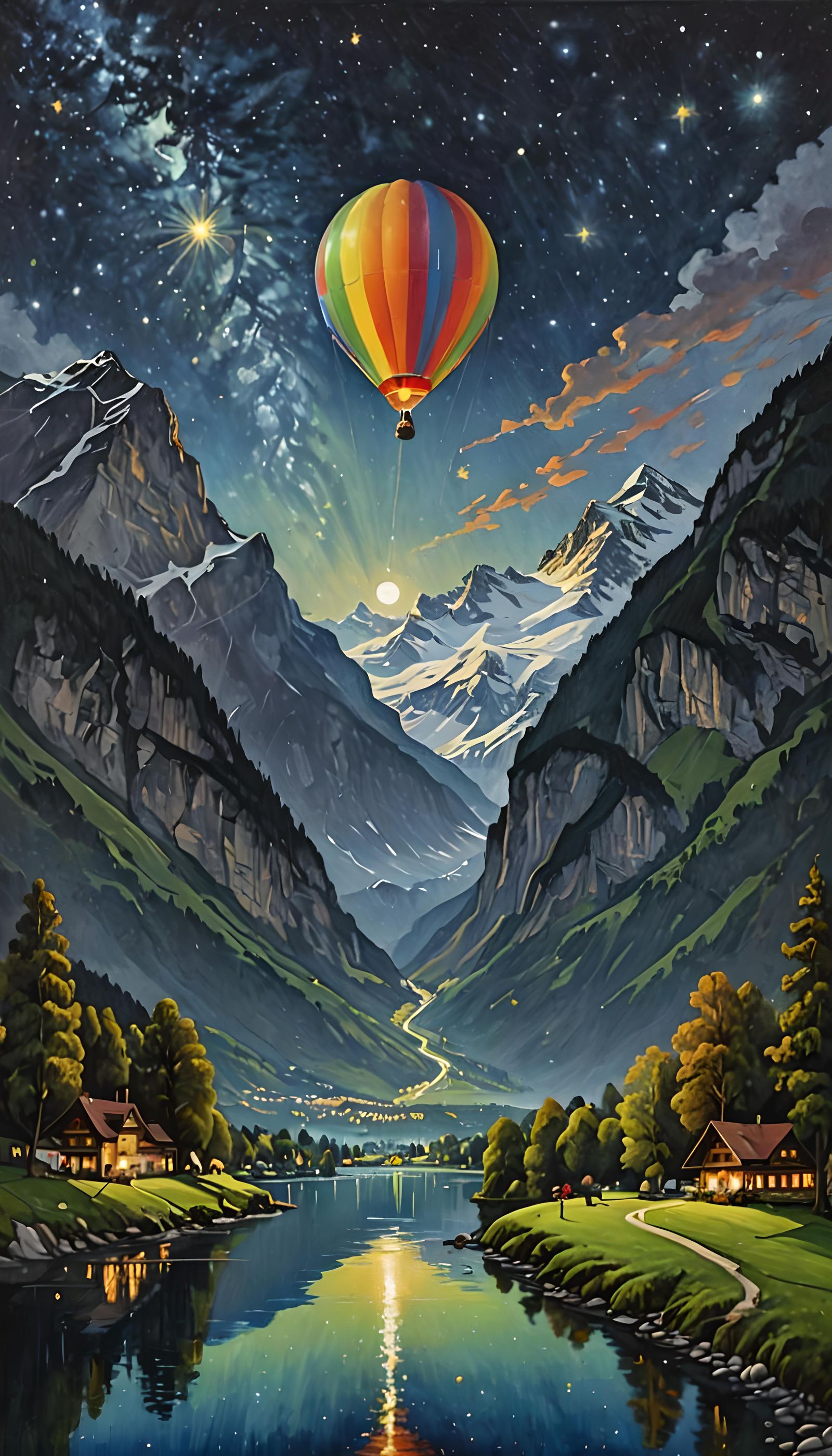 Interlaken Moonbow: A James Gurney-Style Oil Painting