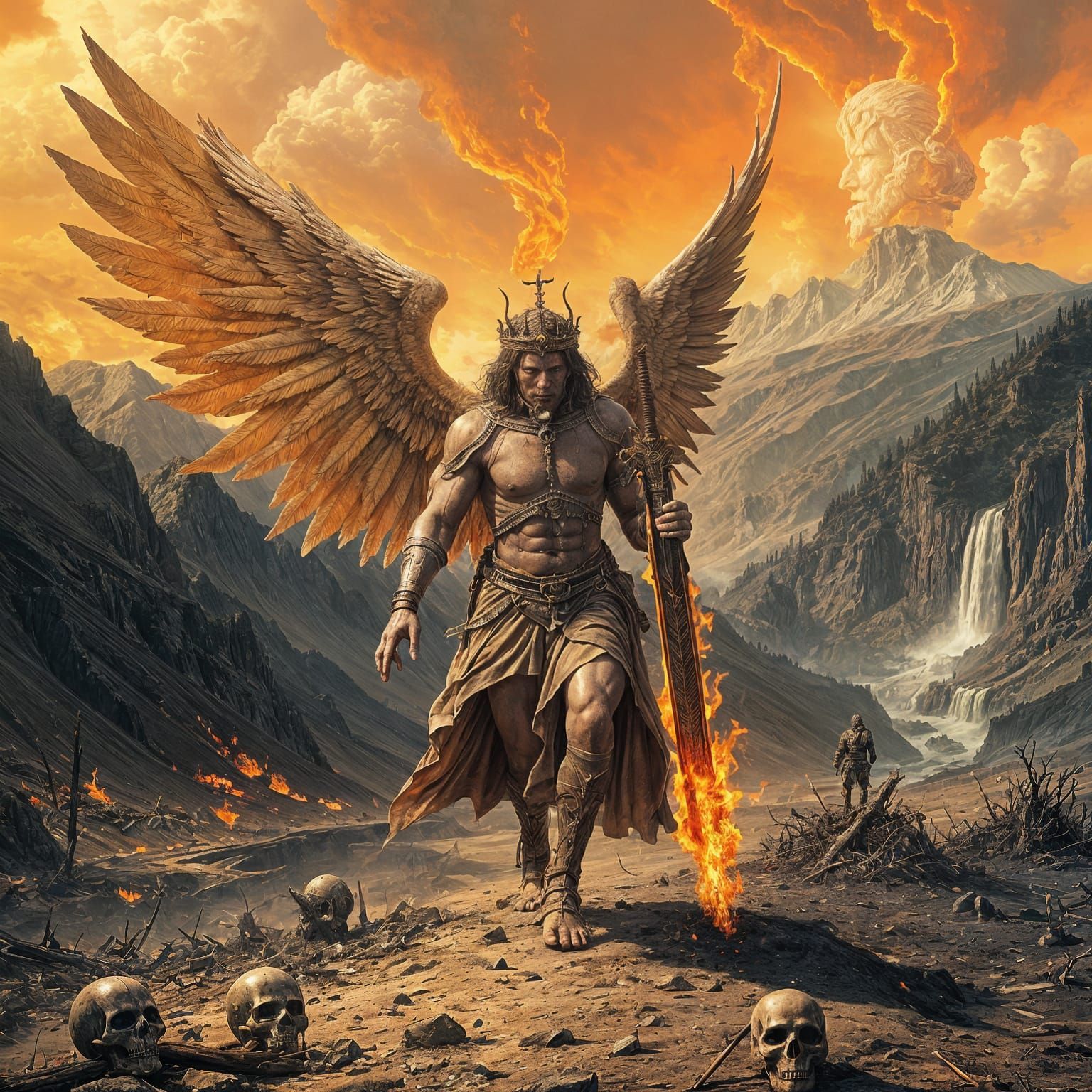 Apocalyptic Angel of Death in a Scorched Landscape