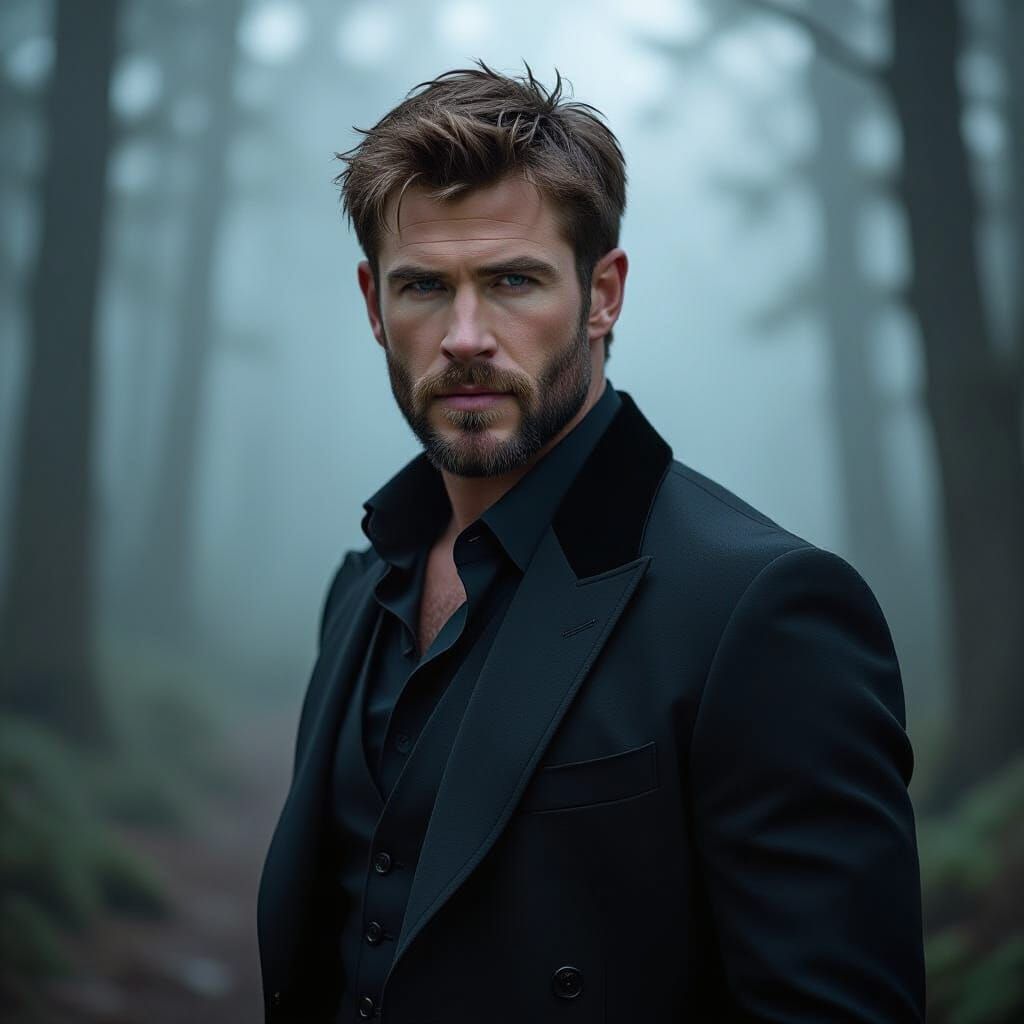 Mysterious Vampire in Misty Forest, Gothic Horror Style