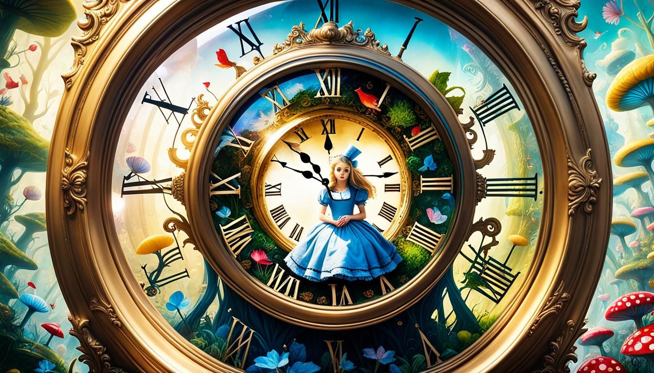 Mystical Alice in Wonderland Double Exposure Fantasy Art