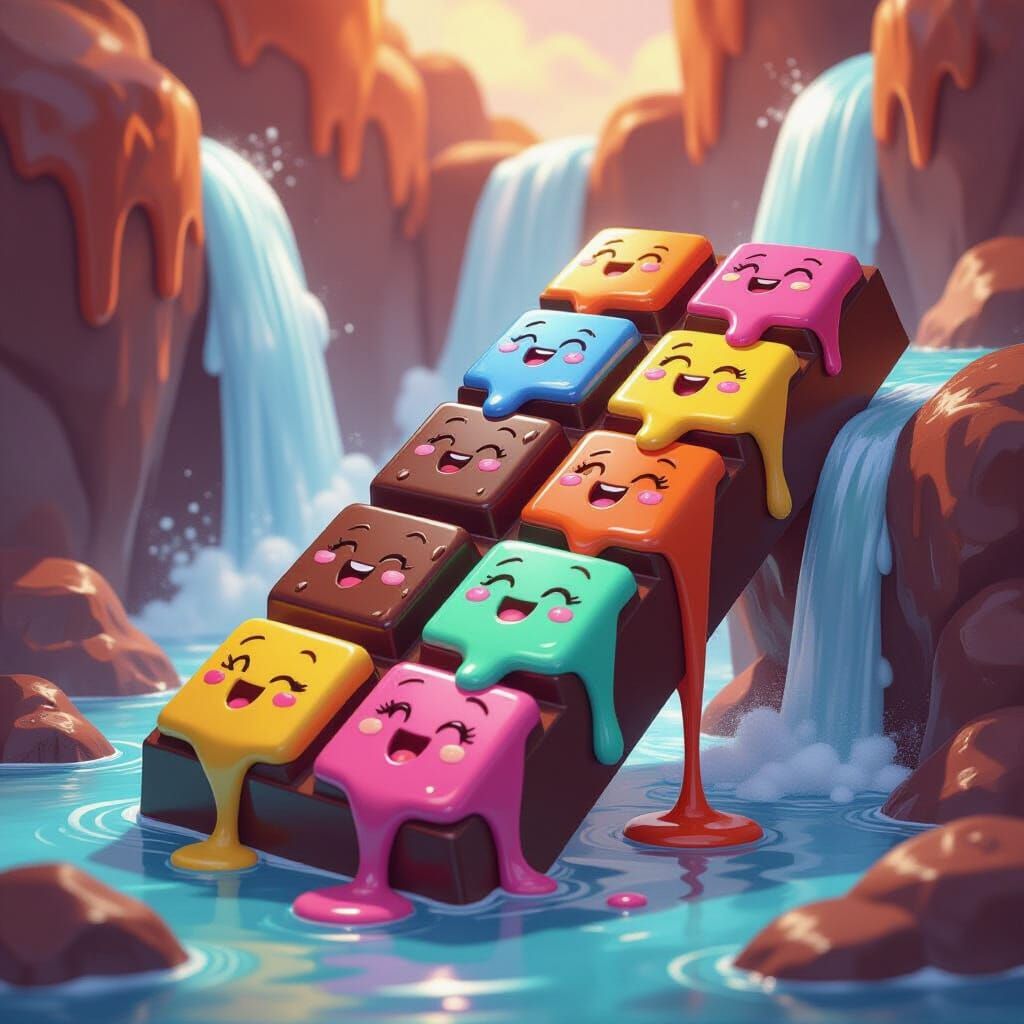 Whimsical Chocolate Waterfall with Melting Faces