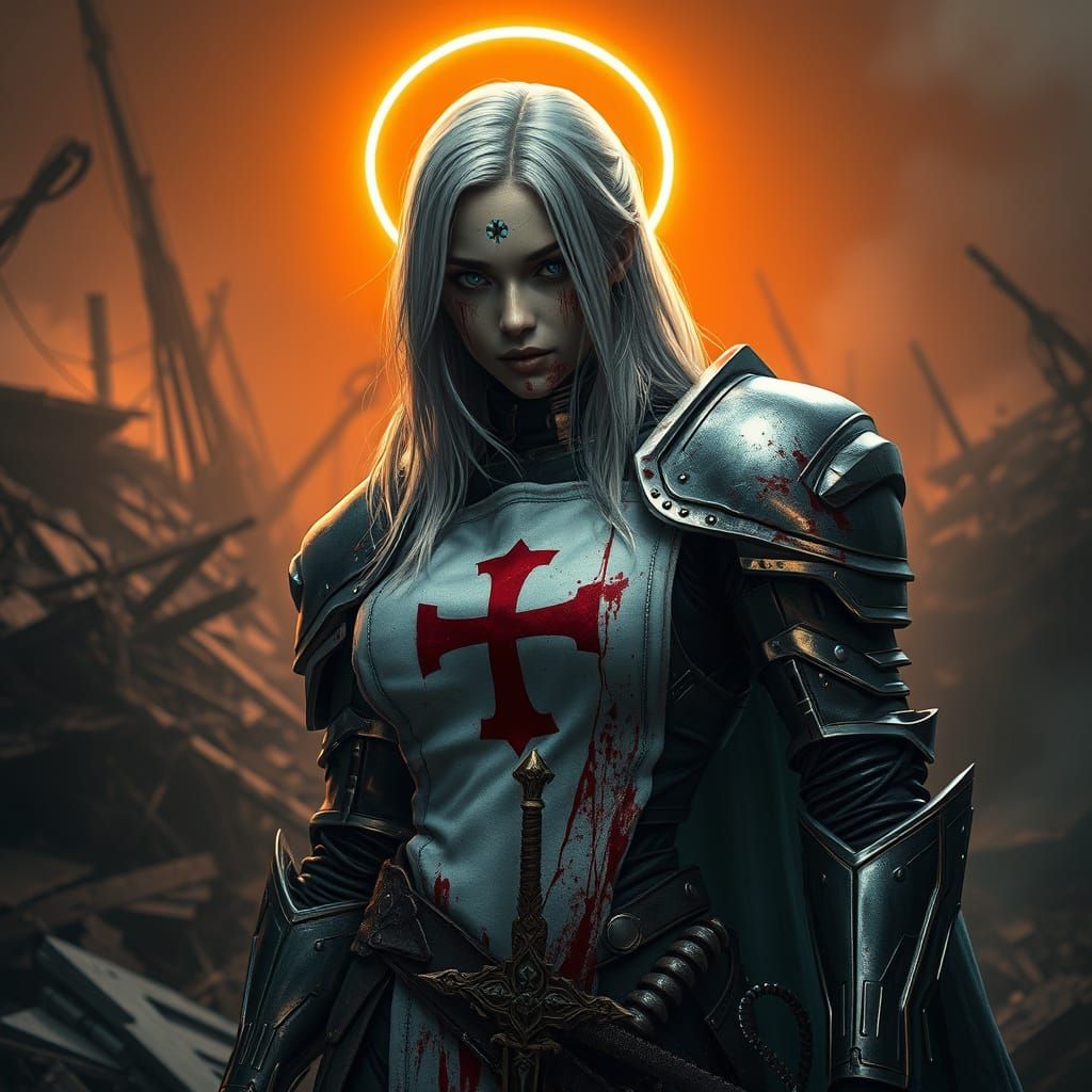 Cyberpunk Goddess in Apocalyptic Ruins