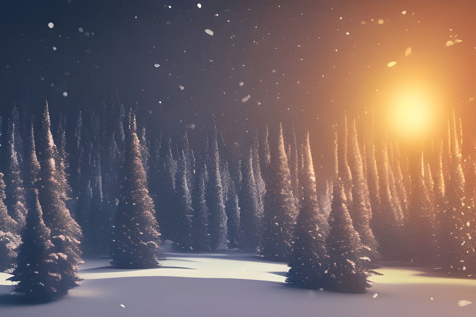 Mysterious Winter Spruce Forest at Night