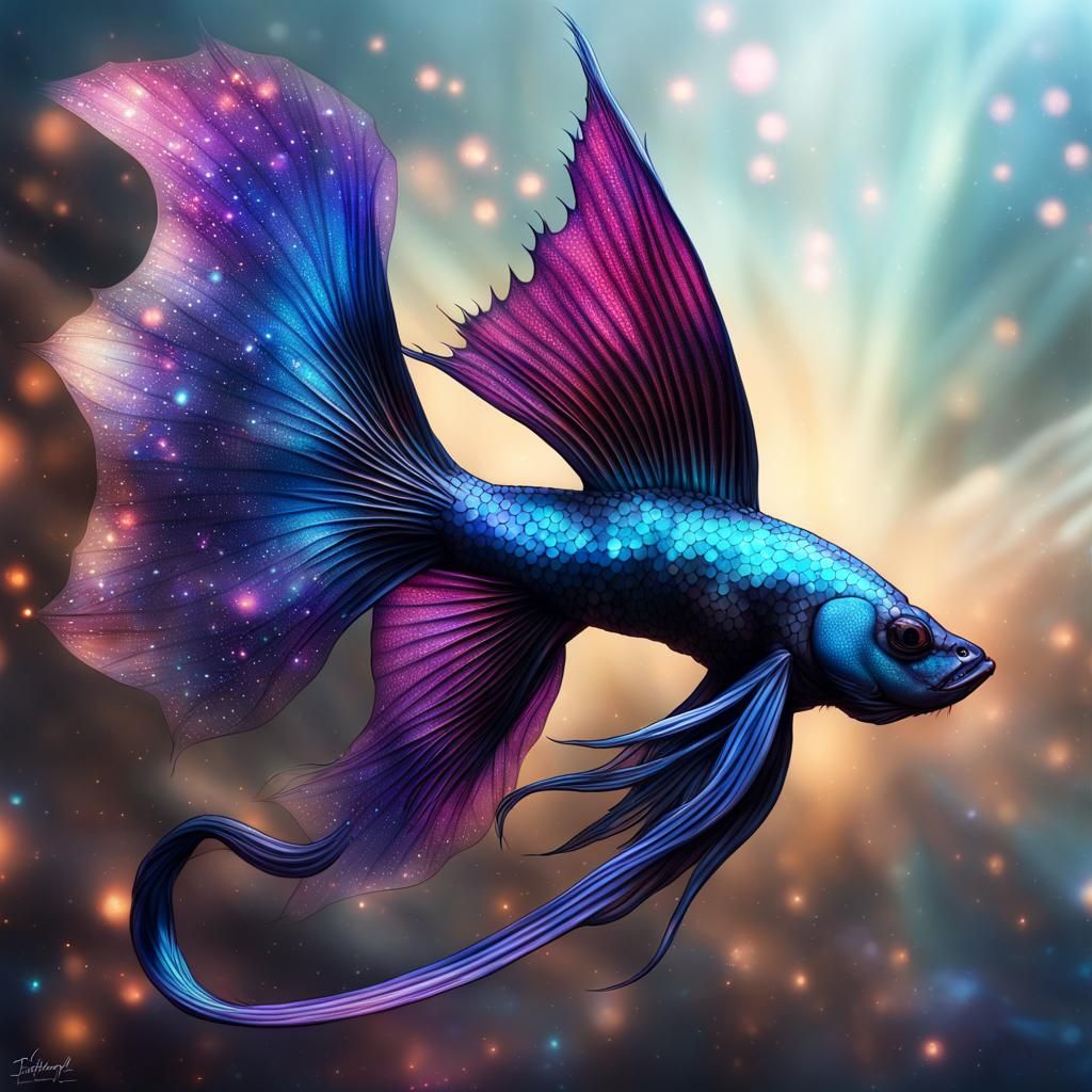 Winged Betta Fish Dragon in Ethereal Starscape