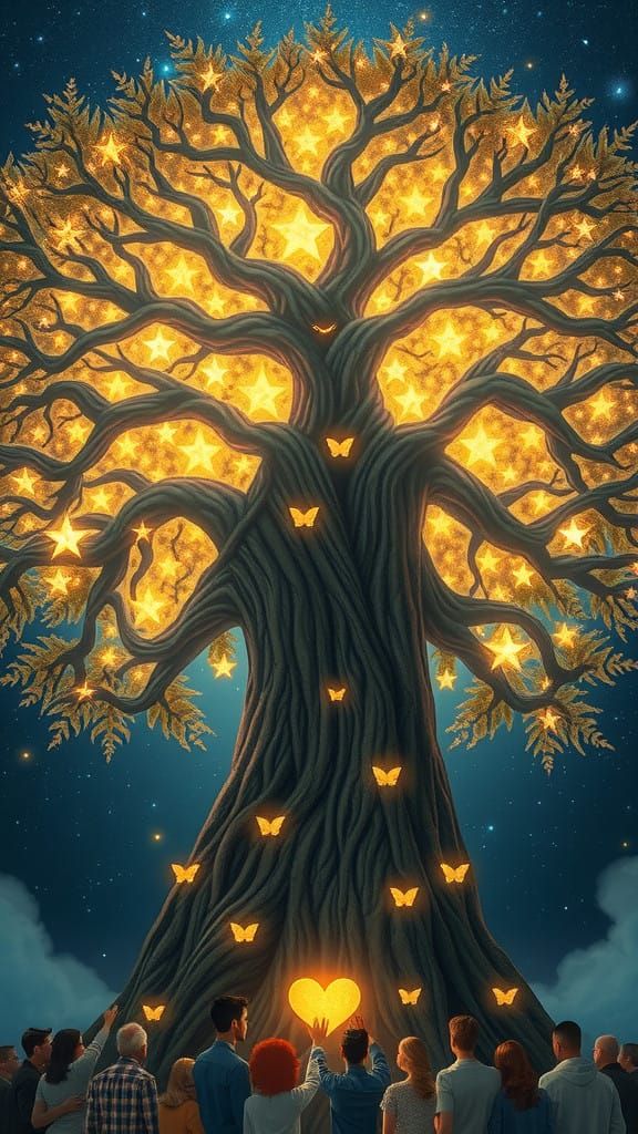 Tree of Kindness Illuminates the Night Sky