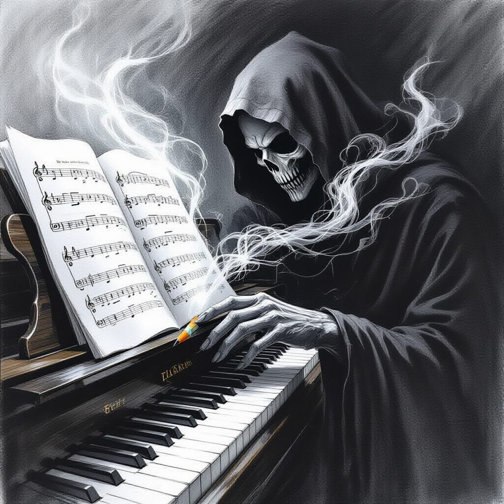 Pencil Sketch Melts Into Dark Fantasy Piano Music