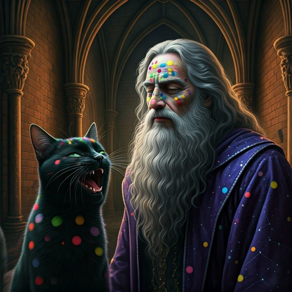 Polka Dot Cat Laughs at Polka Dot Wizard