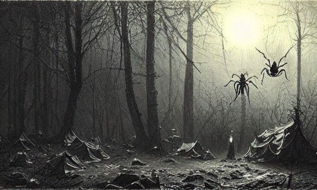 Giant Spider Horror in Dark Woods