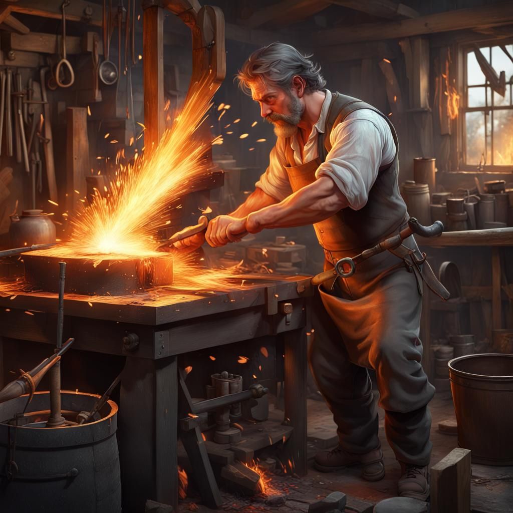 Blacksmith at Forge: Hyperdetailed Portrait in Unreal Engine...