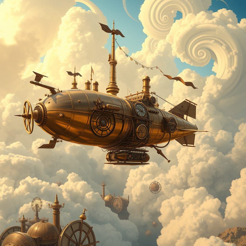 Steampunk Airship Soaring Through Clockwork Skies