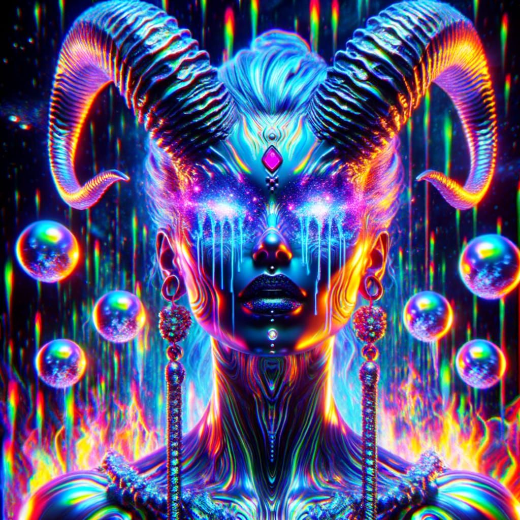 Holographic Ultraviolet Goddess in Synthwave Style