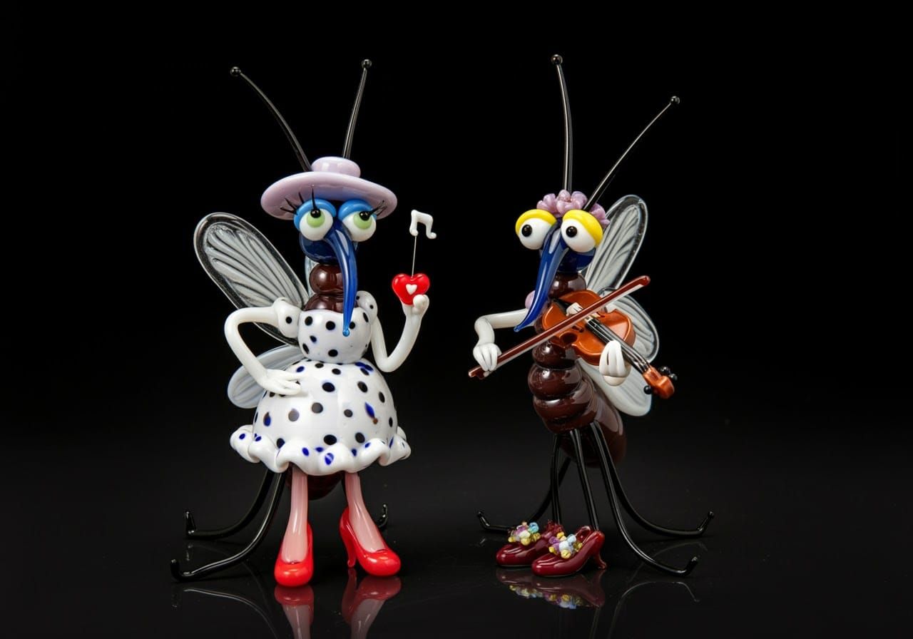 Whimsical Blown-Glass Mosquito Couple Figurine