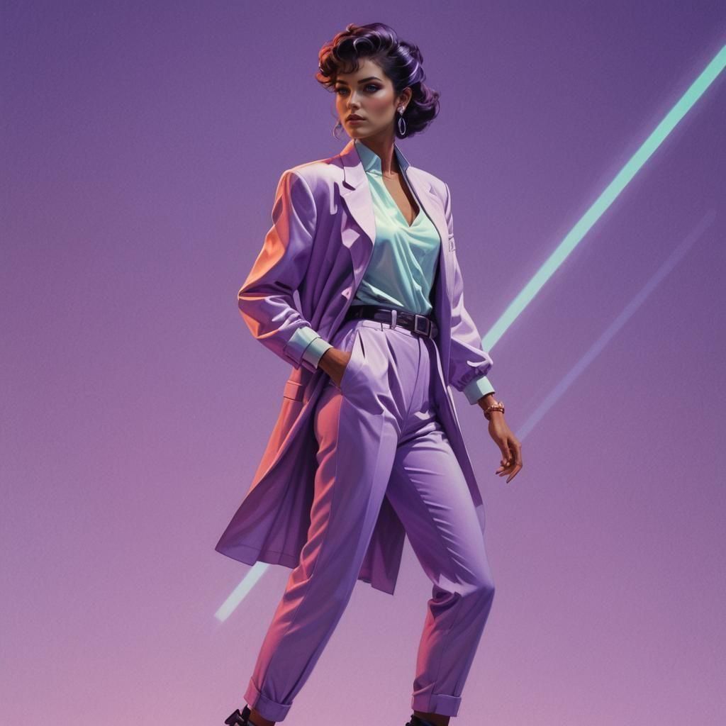 Pastel 80s Model in Detailed Matte Painting