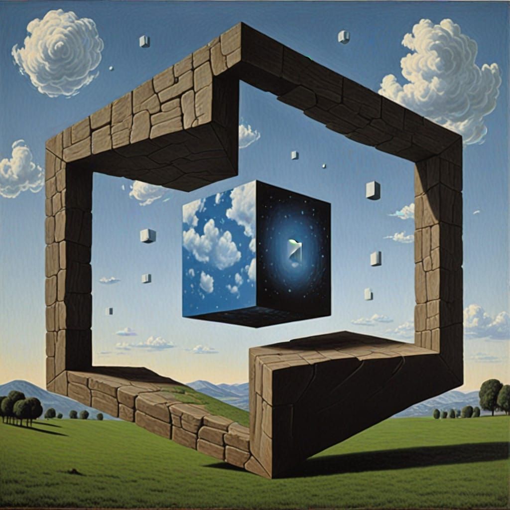 A Surreal Hypercube in 4 Dimensions, Inspired by Magritte