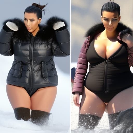 Curvy Woman in Bikini and Puffer Jacket Portrait
