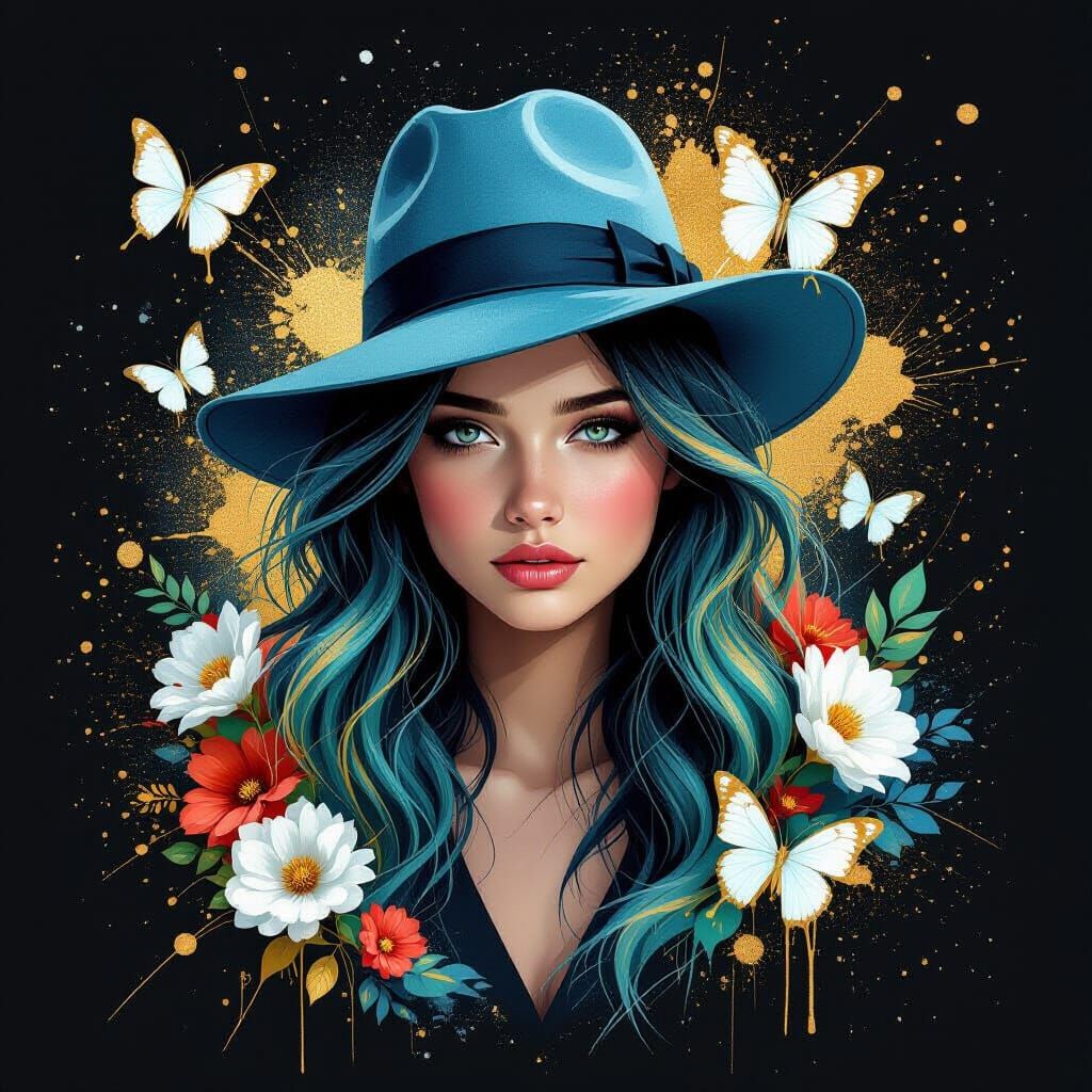 A striking digital artwork of a pensive  young woman wearing...