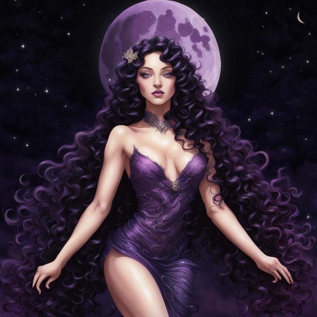 Goddess of Night with Moon and Shimmering Details