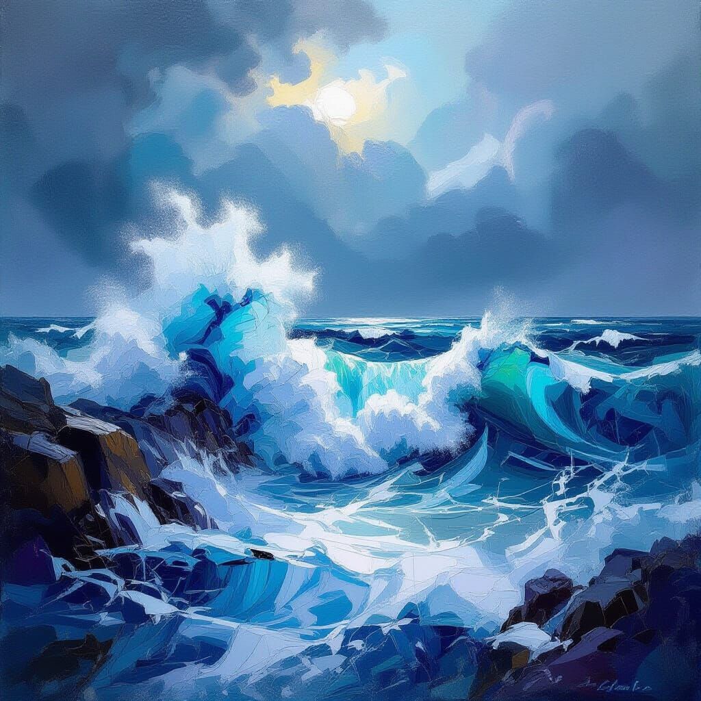 Abstract Stormy Sea in Expressionist Impasto Style