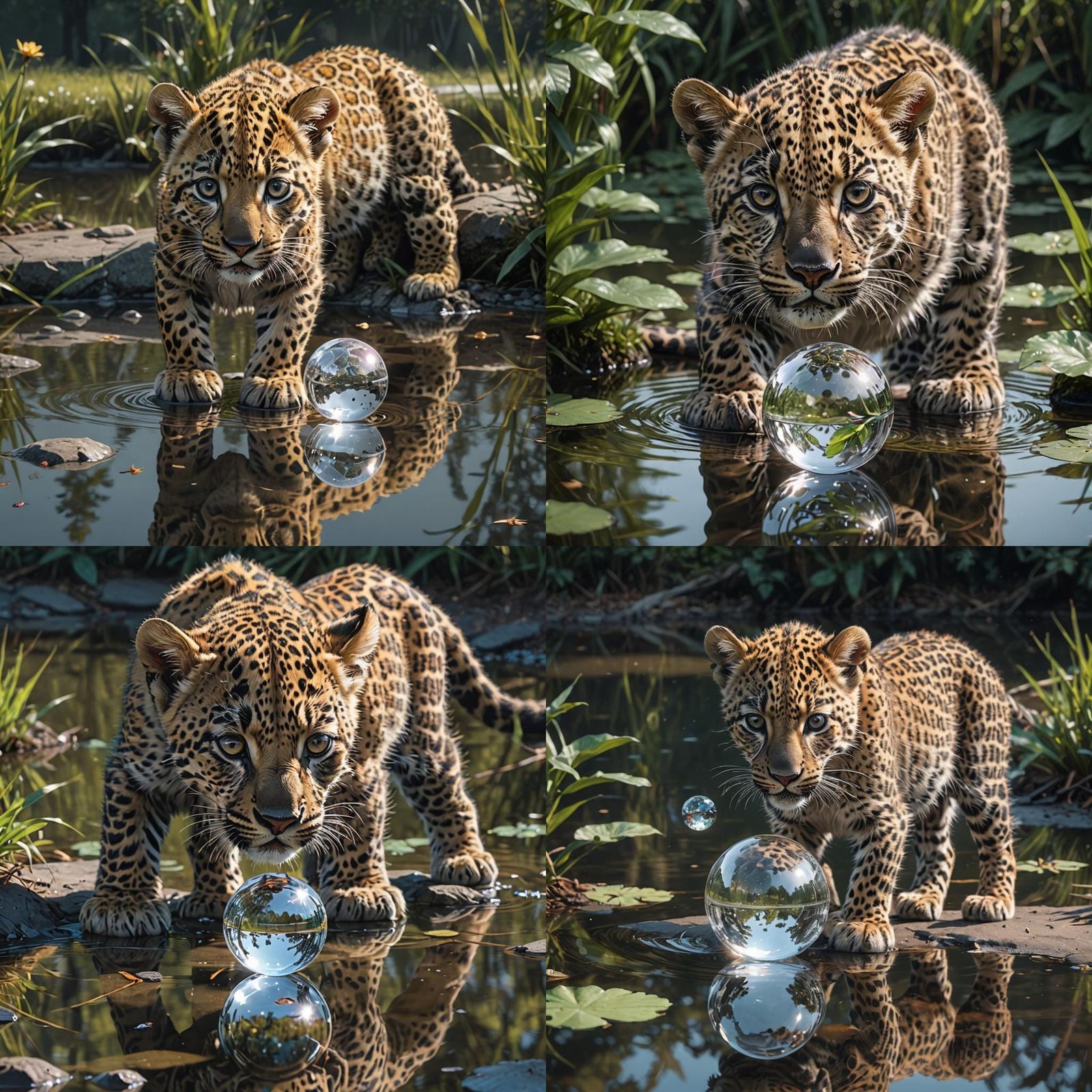 Leopard Cub and Mystical Pond Reflection