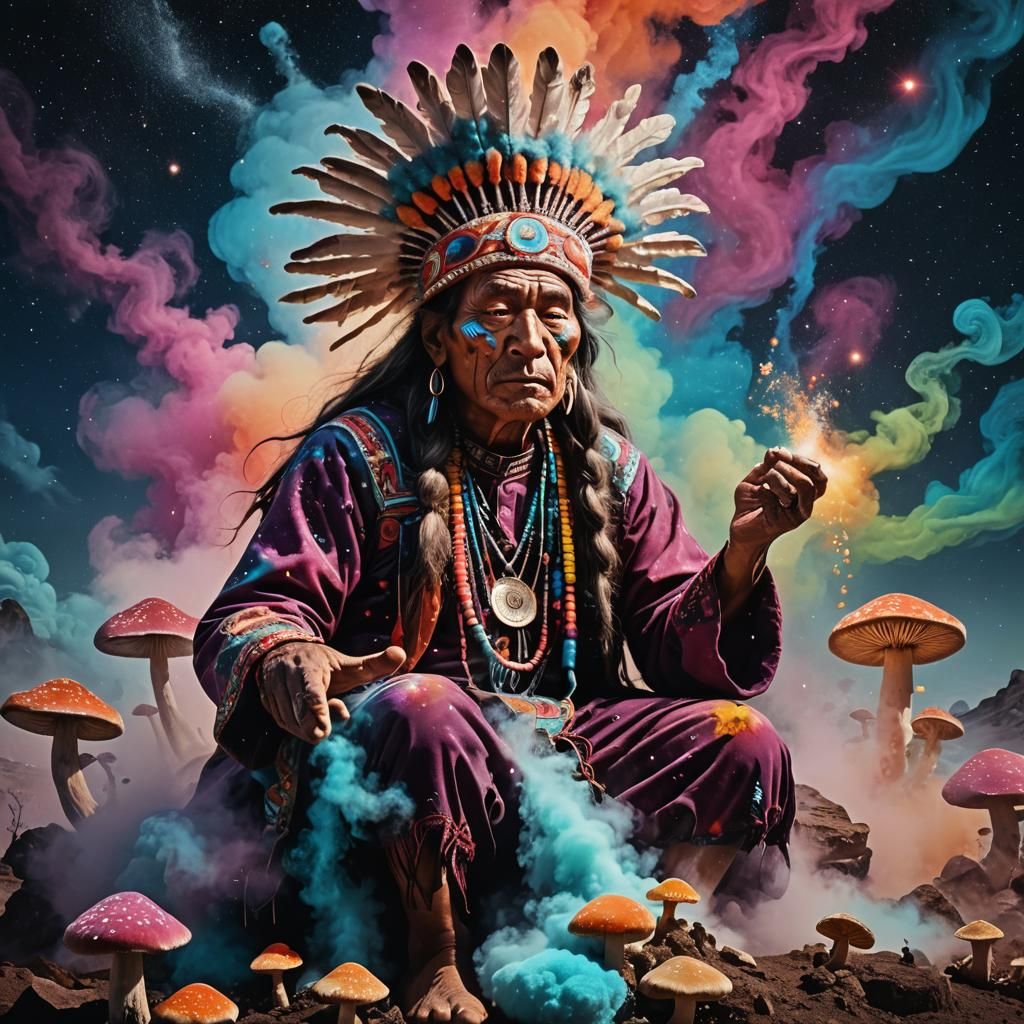 Cosmic Shaman in a Neon Universe, Surreal Art