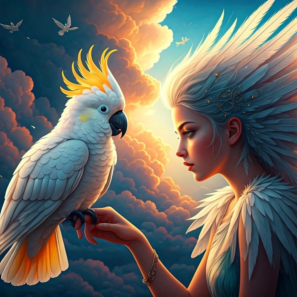 Fairy and Cockatoo Fantasy Art Portrait