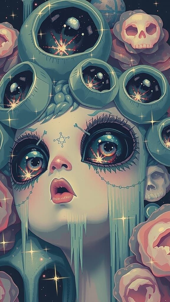 Radiant Baphomet Portrait in Morbid Kawaii Style