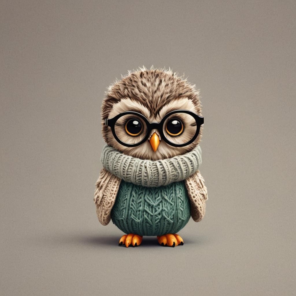 Cartoon Owl in Sweater and Glasses