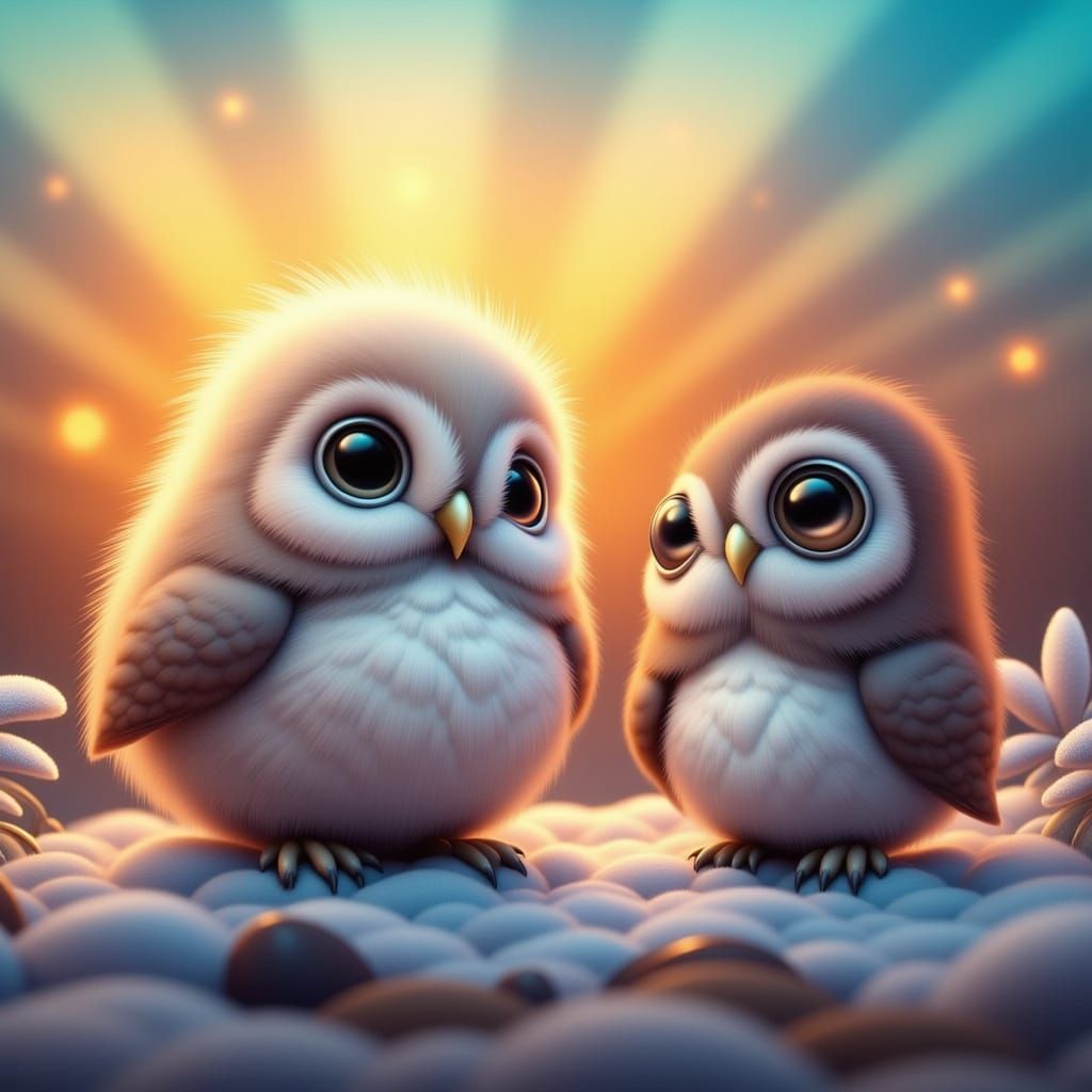 Endearingly Awkward Baby Owl, Embracing Motherly Love in Vib...