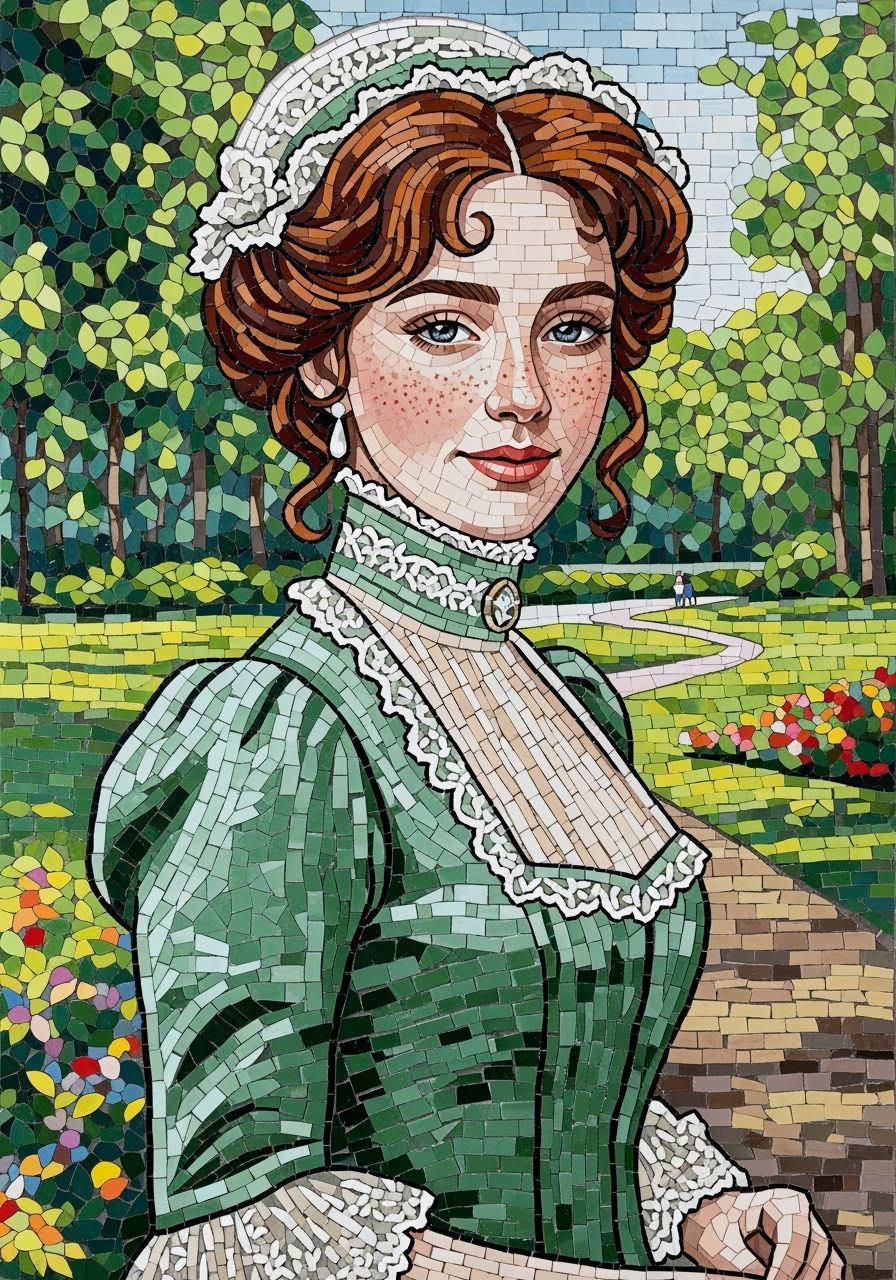 Mosaic of a Beautiful Victorian Woman in a Park