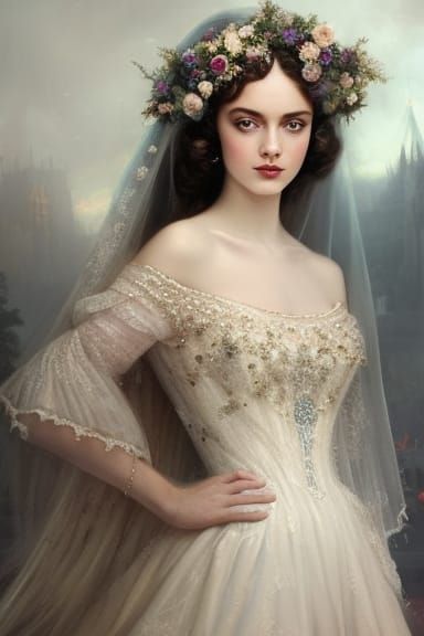 Elegant Victorian Bride Portrait in Rococo Style