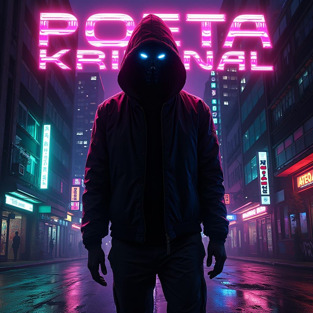 Cyberpunk Album Cover Art With Hooded Figure