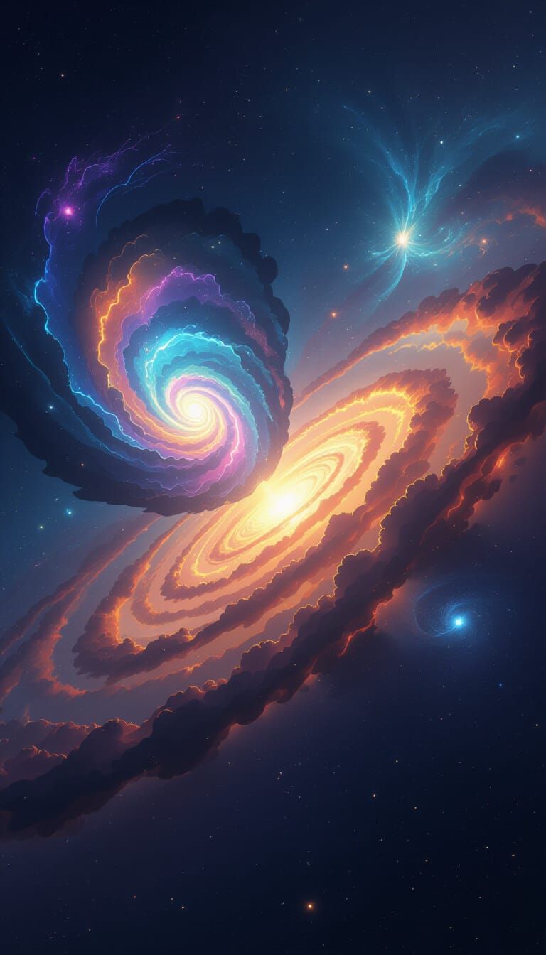 Cosmic Ballet: Two Galaxies Merging in Stunning 3D Anime Sty...