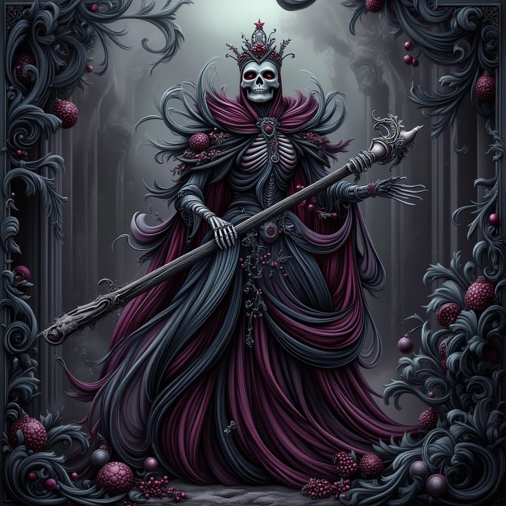 Skeleton Queen Ruling Undead Kingdom in Gothic Horror Style