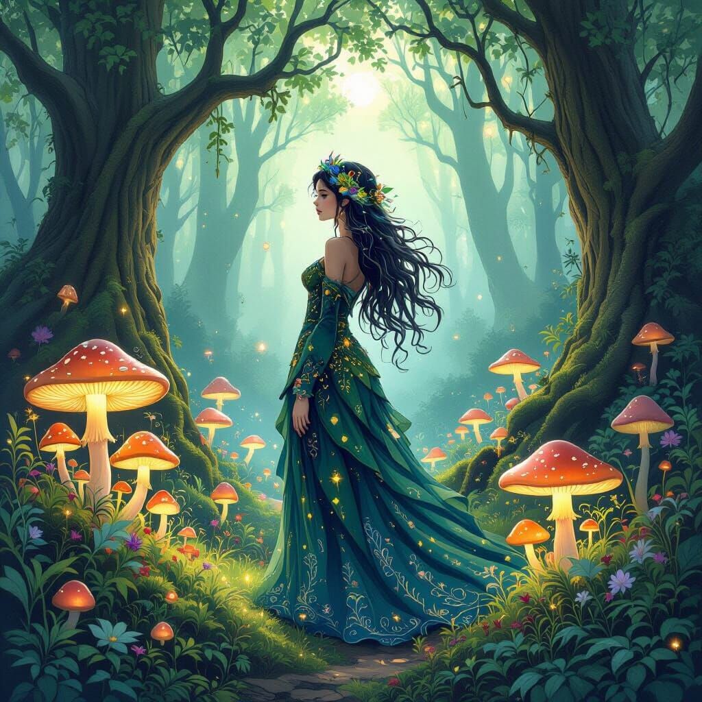 Whimsical Fairy in a Vibrant Forest, Fantasy Art