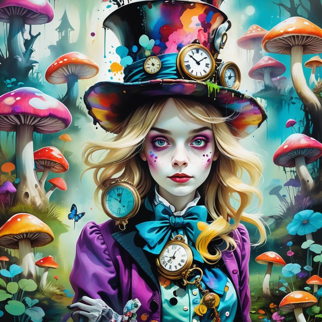Alice in Wonderland: Graffiti Art Double Exposure