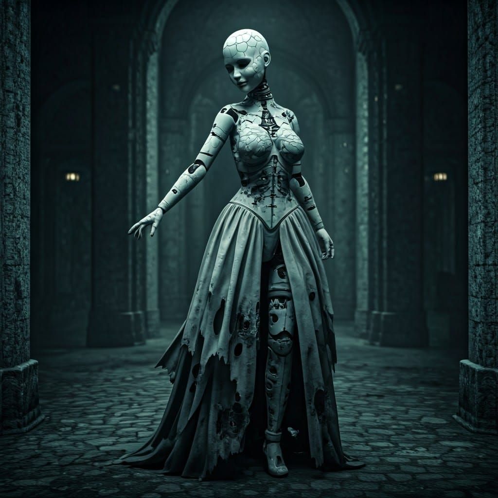 Dystopian Robot Beckons Dance in Haunting Landscape