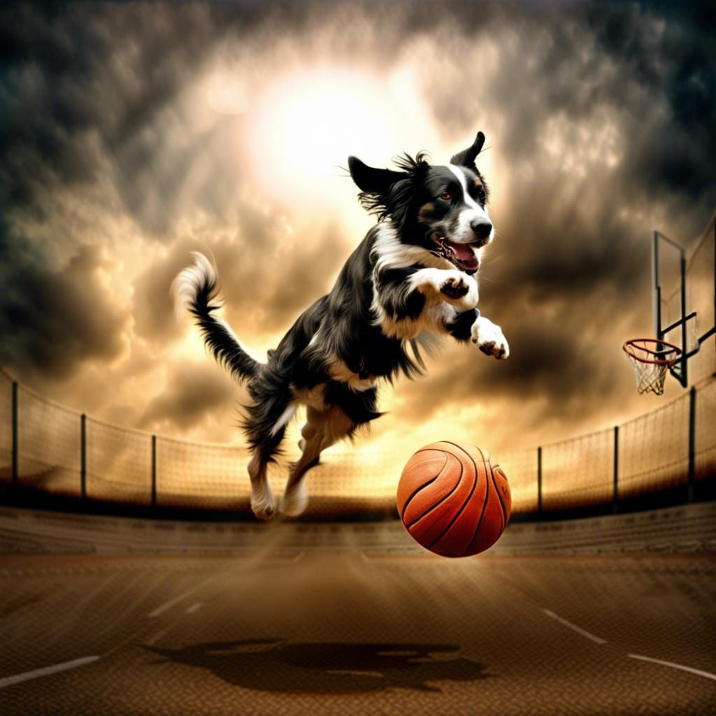 Dog Playing Basketball in Luis Royo Style