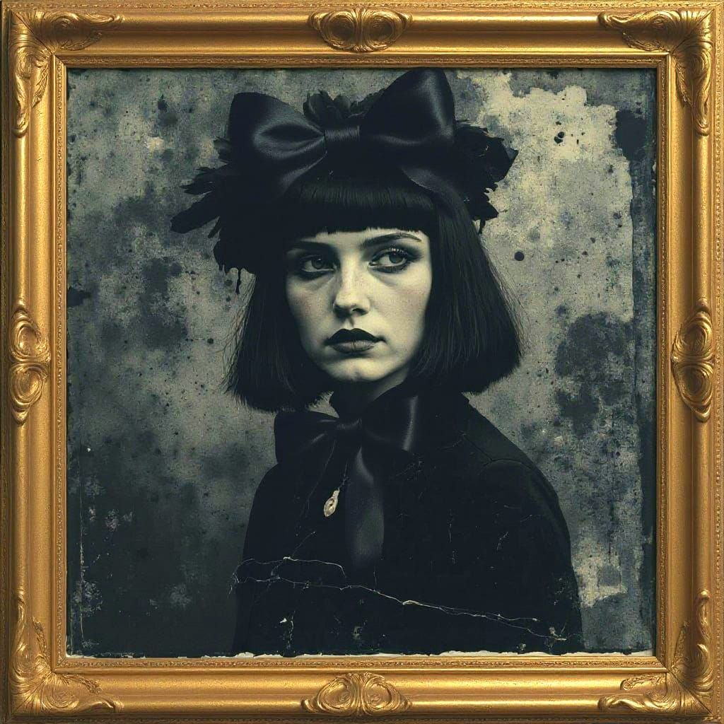 Gothic Portrait in Gilded Frame with Dark Atmosphere