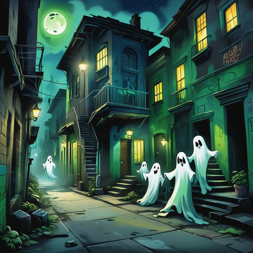 Friendly Ghosts in an Urban Street Art Style