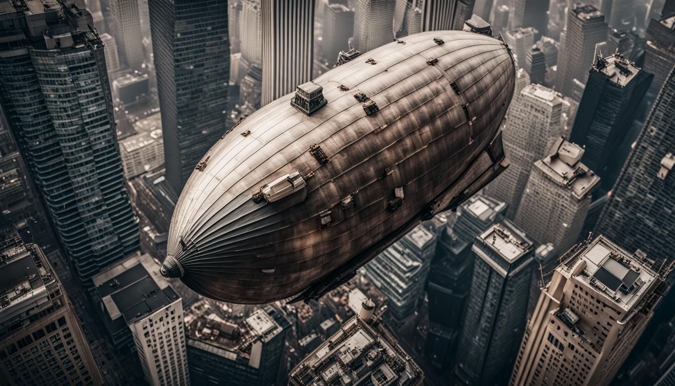 Airship Over Skyscrapers in Professional Photography Style