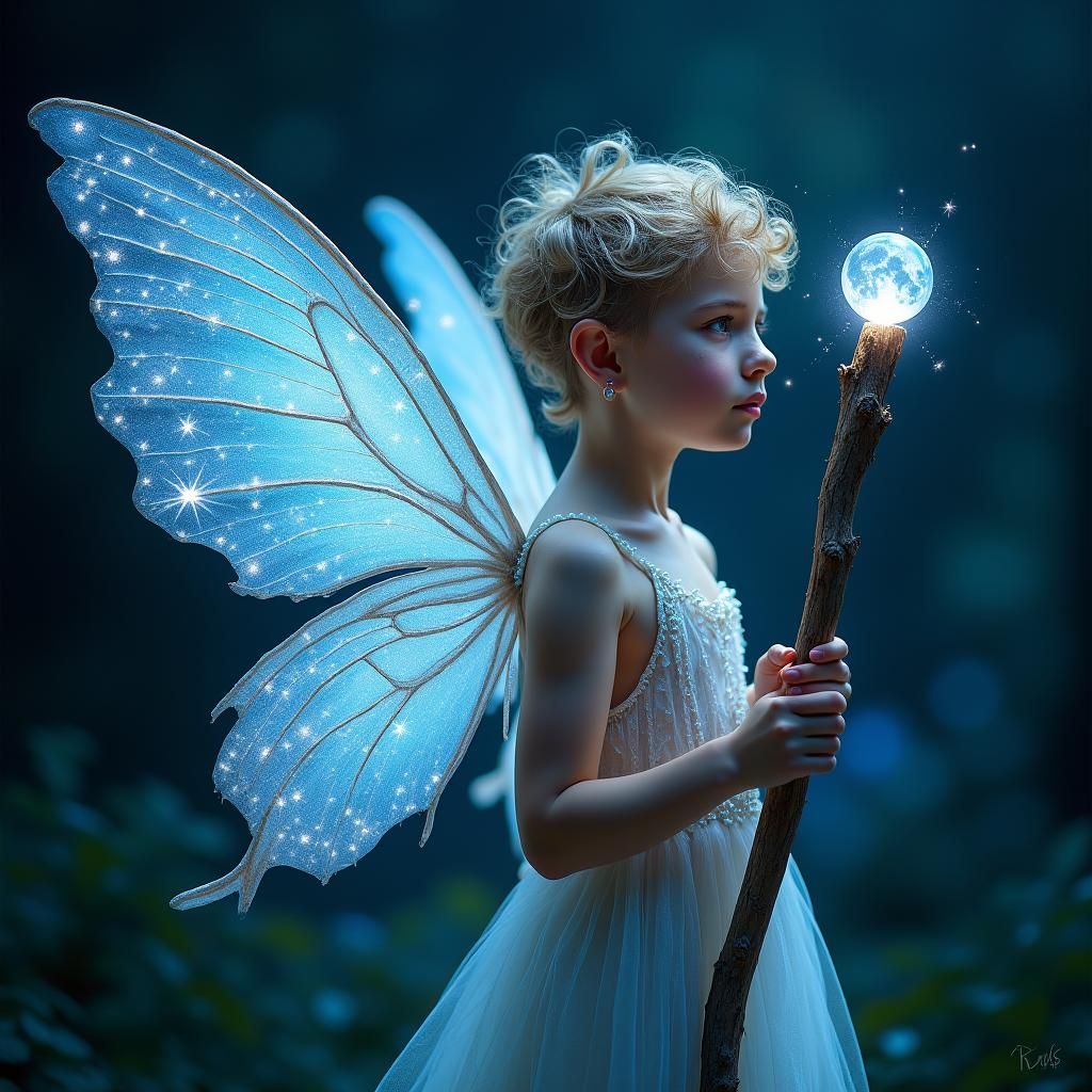 Majestic Male Fairy Portrait with Moonlit Wings