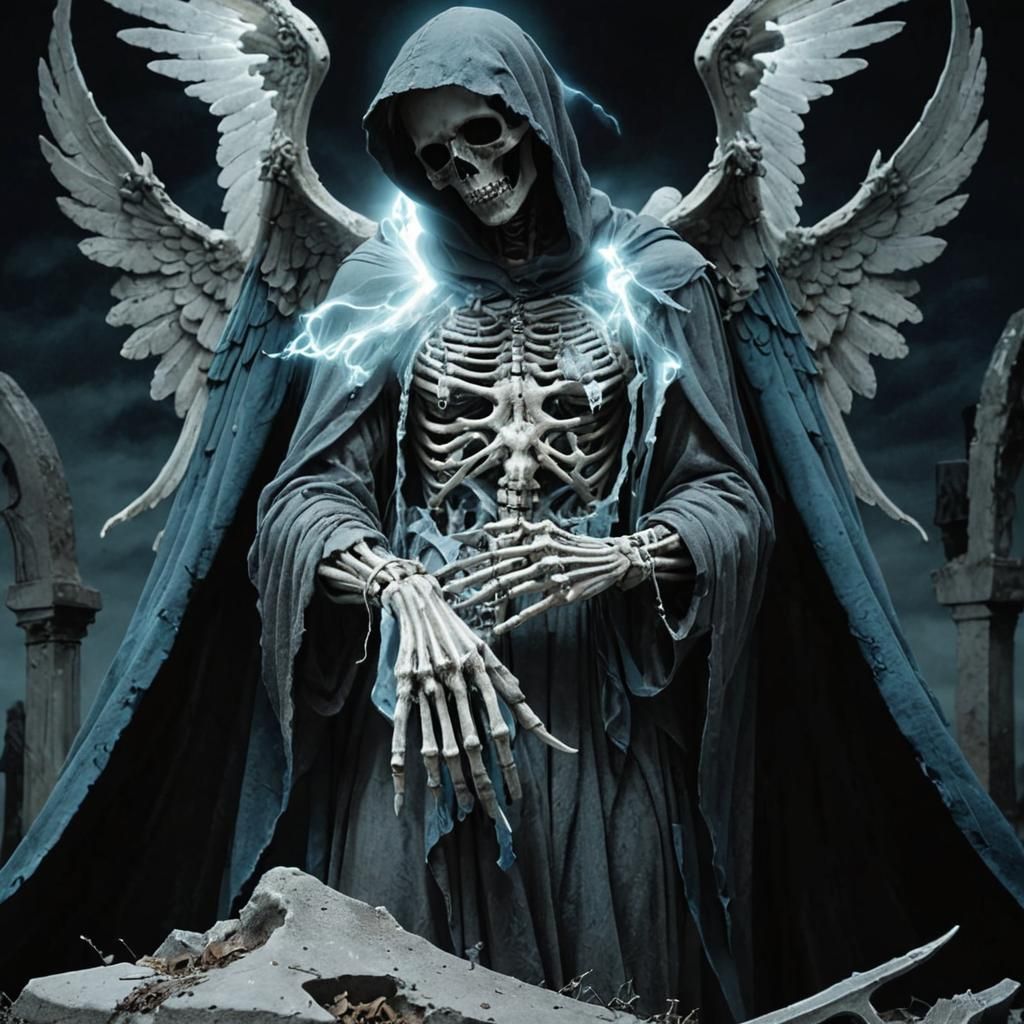 Angel of Death in Graveyard, Surrealist Dark Fantasy