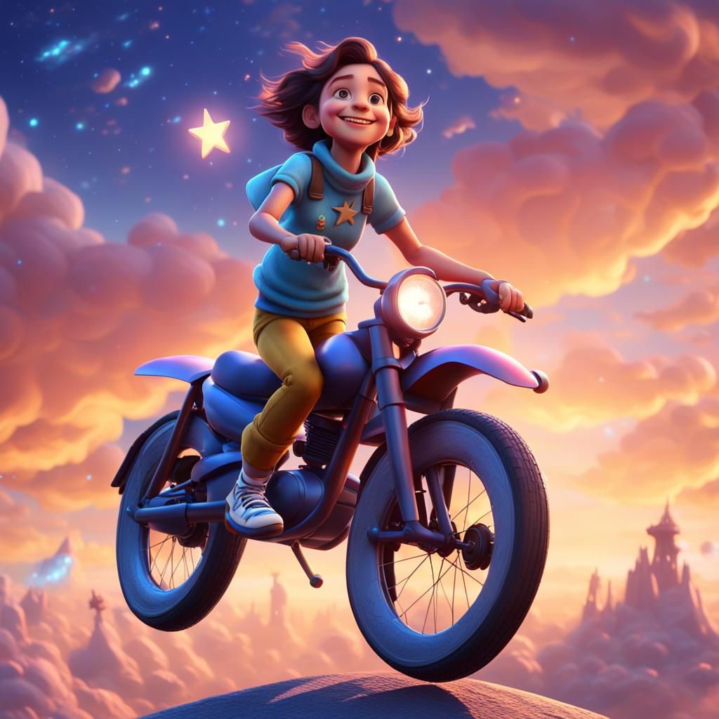 Girl Rides a Star Across the Sky: 3D Digital Art