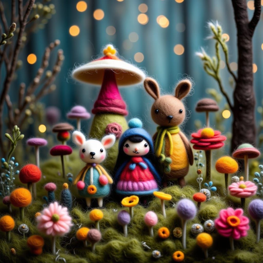 Felted Animals Frolic in Whimsical Forest